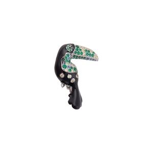 Chic Toucan Brooch with Green and Black Crystals